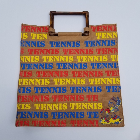 Vintage Handbags - Vintage Novelty Canvas TENNIS Tote Bag